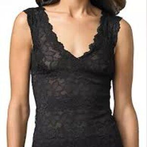 Josie Natori Black "Rose Parfait" V-neck Lined Lace Tank Top